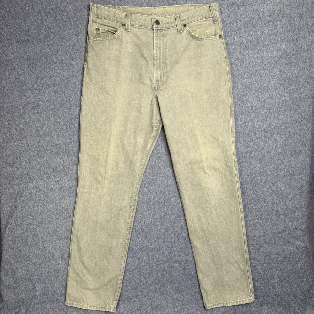 Vintage Levis 505 Orange Tab Jeans Mens 38x34 Sage Green USA Straight Leg Stain